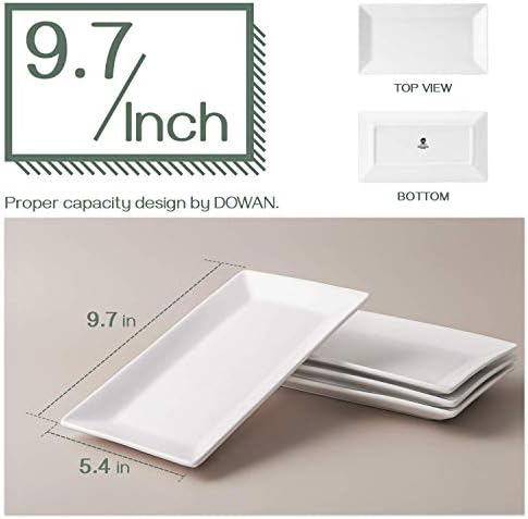 9.7" Rectangle Serving Plates Set of 4 - Restaurant Plates for Party, Wedding, and Entertaining - White, alternate view 3