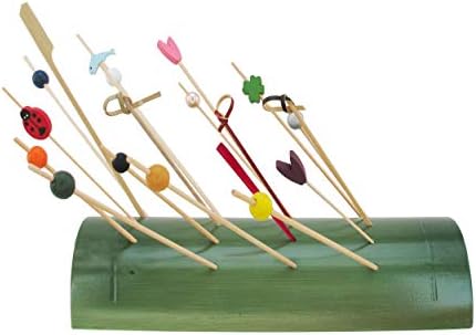 9.84" Bamboo Skewer Holder Food Display Stand Half Cut Skewers Stand w/ 20 Holes - Green - 3 Pieces