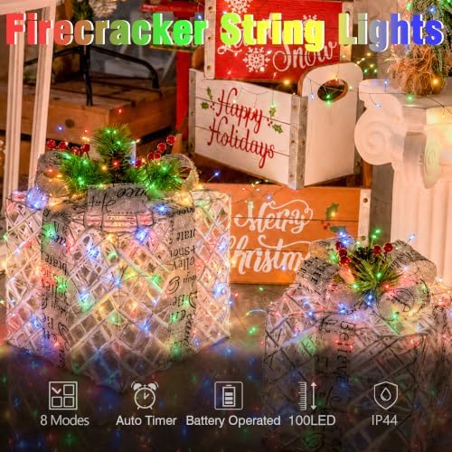 9.8FT 100 LED Battery Operated Firecracker String Lights, Multicolor, alternate view 2