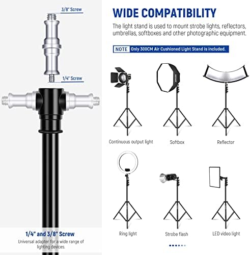 9.8ft/3m Air Cushioned Light Stand, Heavy Duty Metal, alternate view 2