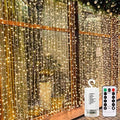 9.8ft×9.8ft Curtain Lights Battery Operated with Timer Warm White in Warm White