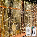 9.8ft×9.8ft Curtain Lights Battery Operated with Timer Warm White in Warm White