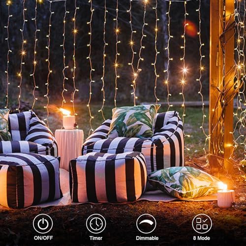 9.8ft×9.8ft Curtain Lights Battery Operated with Timer Warm White in Warm White, alternate view 3