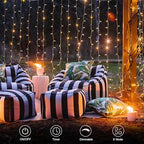 9.8ft×9.8ft Curtain Lights Battery Operated with Timer Warm White in Warm White, alternate view 3