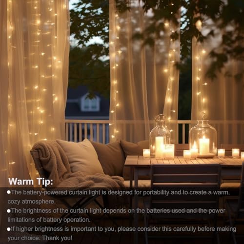 9.8ft×9.8ft Curtain Lights Battery Operated with Timer Warm White in Warm White, alternate view 4