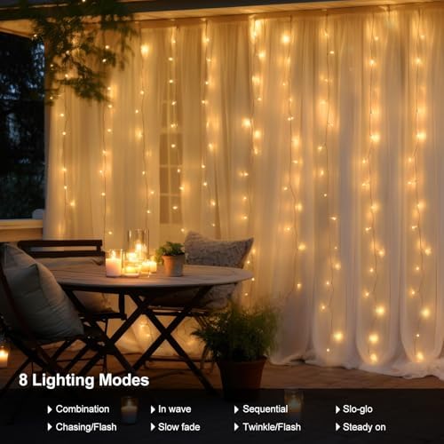 9.8ft×9.8ft Curtain Lights Battery Operated with Timer Warm White in Warm White, alternate view 6