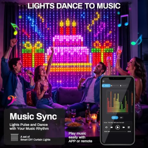 9.8ft x 9.8ft Smart Curtain Lights, App/Remote Control, alternate view 4