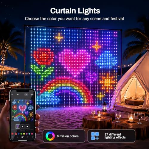 9.8ft x 9.8ft Smart Curtain Lights, App/Remote Control, alternate view 7