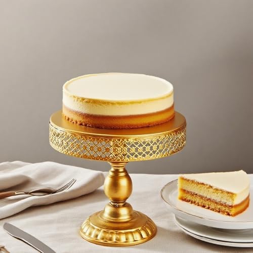 9.8IN Cake Stand Metal Wedding Cake Plate Gold Stand Round Dessert Stand in Gold, alternate view 2