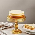 9.8IN Cake Stand Metal Wedding Cake Plate Gold Stand Round Dessert Stand in Gold, alternate view 2