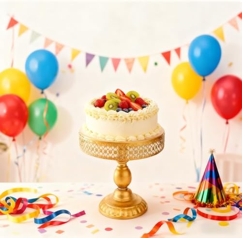 9.8IN Cake Stand Metal Wedding Cake Plate Gold Stand Round Dessert Stand in Gold, alternate view 4