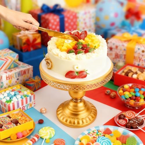 9.8IN Cake Stand Metal Wedding Cake Plate Gold Stand Round Dessert Stand in Gold, alternate view 5