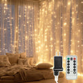 9.8x19.6Ft Curtain String Lights Plug in,600 Warm White LED Curtain Lights with Remote, Timer, Memory