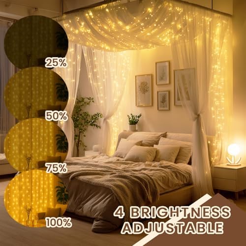 9.8x19.6Ft Curtain String Lights Plug in,600 Warm White LED Curtain Lights with Remote, Timer, Memory, alternate view 5