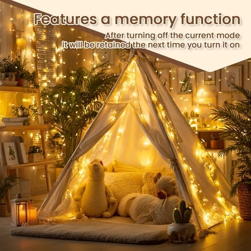 9.8x19.6Ft Curtain String Lights Plug in,600 Warm White LED Curtain Lights with Remote, Timer, Memory, alternate view 6