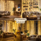 9.8x19.6Ft Curtain String Lights Plug in,600 Warm White LED Curtain Lights with Remote, Timer, Memory, alternate view 7