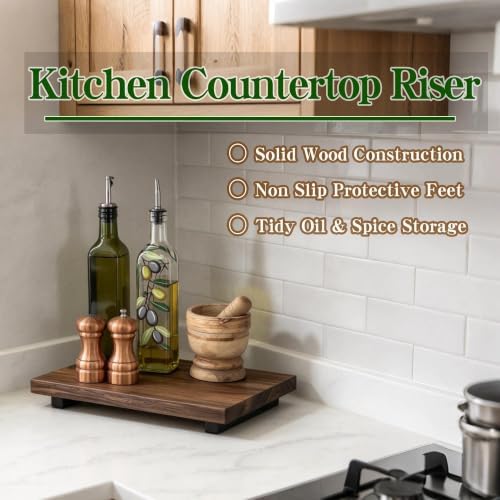 9" Acacia Wood Riser Pedestal Stand Small Wooden Riser for Kitchen Counter in Acacia03, alternate view 7