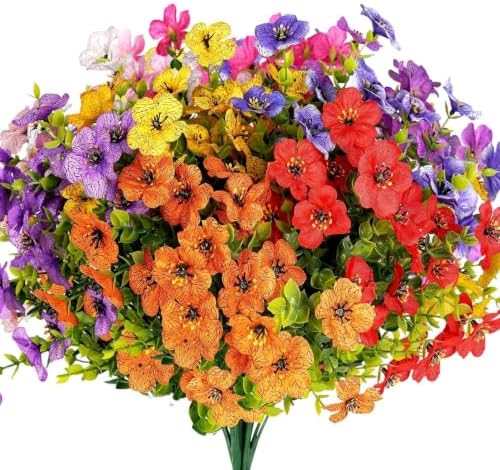 9 Bundles UV Resistant Artificial Flowers for Outdoors, Faux Violets in 9-color Violet