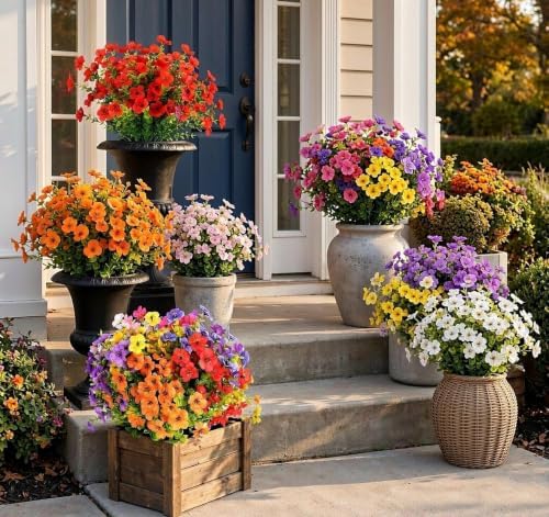 9 Bundles UV Resistant Artificial Flowers for Outdoors, Faux Violets in 9-color Violet, alternate view 3