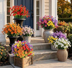 9 Bundles UV Resistant Artificial Flowers for Outdoors, Faux Violets in 9-color Violet, alternate view 3