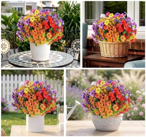 9 Bundles UV Resistant Artificial Flowers for Outdoors, Faux Violets in 9-color Violet, alternate view 4
