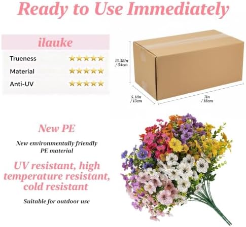 9 Bundles UV Resistant Artificial Flowers for Outdoors, Faux Violets in 9-color Violet, alternate view 5