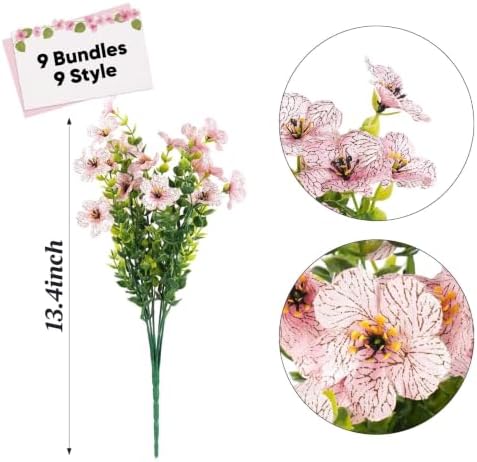 9 Bundles UV Resistant Artificial Flowers for Outdoors, Faux Violets in 9-color Violet, alternate view 6