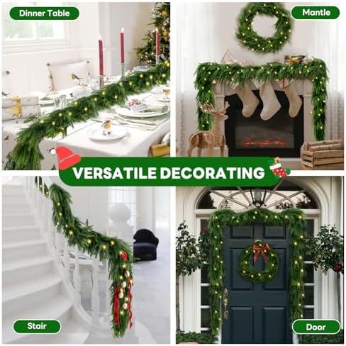 9 FT Artificial Norfolk Pine Garlands with Lights, Pre-Lit Christmas Garland, Real Touch Pine Artificial Faux, alternate view