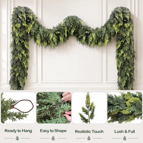 9 FT Christmas Cedar Garland, Real Touch Artificial Greenery, Mantel Decor, alternate view 2