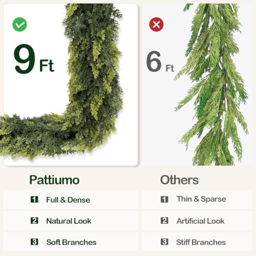 9 FT Christmas Cedar Garland, Real Touch Artificial Greenery, Mantel Decor, alternate view 3
