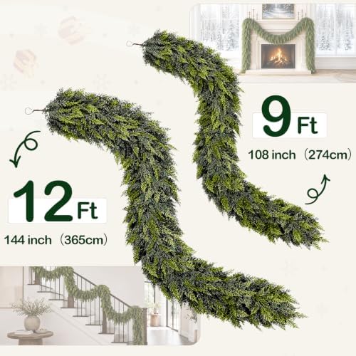 9 FT Christmas Cedar Garland, Real Touch Artificial Greenery, Mantel Decor, alternate view 4