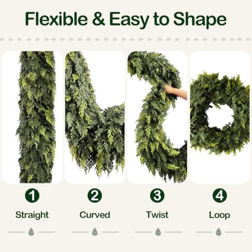 9 FT Christmas Cedar Garland, Real Touch Artificial Greenery, Mantel Decor, alternate view 5