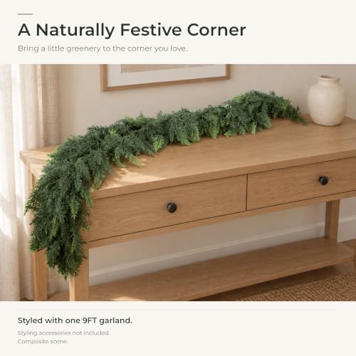 9 FT Christmas Cedar Real Touch Garland for Mantle Decoration in Green, alternate view 2