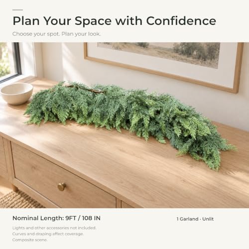 9 FT Christmas Cedar Real Touch Garland for Mantle Decoration in Green, alternate view 4