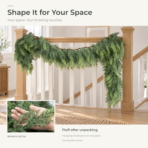 9 FT Christmas Cedar Real Touch Garland for Mantle Decoration in Green, alternate view 5