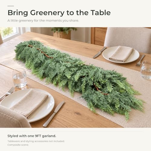 9 FT Christmas Cedar Real Touch Garland for Mantle Decoration in Green, alternate view 7