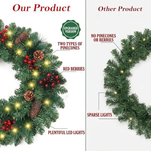 9 FT Christmas Garland with Lights,50 LED Light,9 Modes, alternate view 3