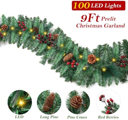 9 FT Christmas Garland with Lights,50 LED Light,9 Modes, alternate view 4