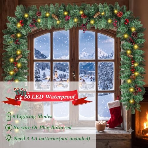 9 FT Christmas Garland with Lights,50 LED Light,9 Modes, alternate view 6