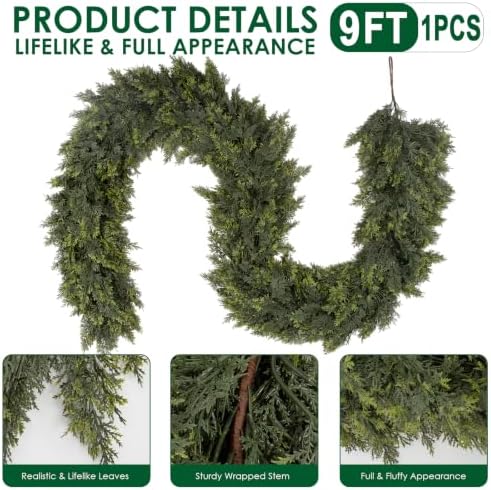 9 FT Thick Christmas Cedar Garland, Soft Touch Cypress Garlands, alternate view 3