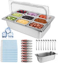 9 Grids Pizza Topping Storage Station with Flip Lids, Ice Box in Flip Cover 10 Pans in silver