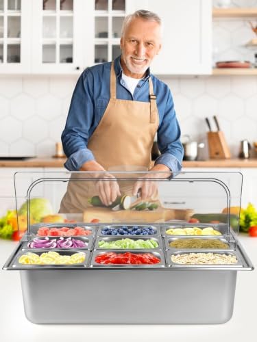 9 Grids Pizza Topping Storage Station with Flip Lids, Ice Box in Flip Cover 10 Pans in silver, alternate view 2