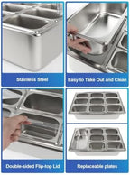 9 Grids Pizza Topping Storage Station with Flip Lids, Ice Box in Flip Cover 10 Pans in silver, alternate view 4