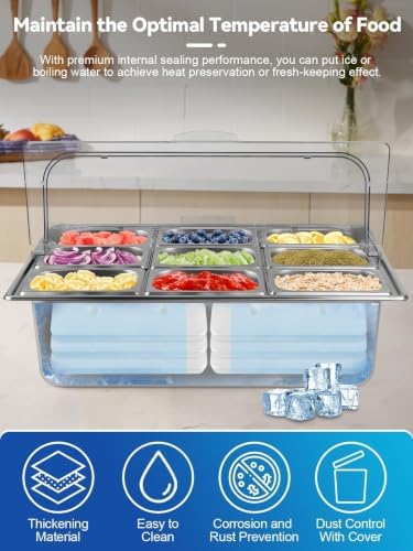 9 Grids Pizza Topping Storage Station with Flip Lids, Ice Box in Flip Cover 10 Pans in silver, alternate view 5