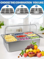 9 Grids Pizza Topping Storage Station with Flip Lids, Ice Box in Flip Cover 10 Pans in silver, alternate view 6