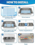 9 Grids Pizza Topping Storage Station with Flip Lids, Ice Box in Flip Cover 10 Pans in silver, alternate view 7