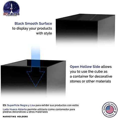9 Inch Acrylic Display Riser Box with One Open Side No Lid Versatile Glossy Black Square Lucite Retail Product, alternate
