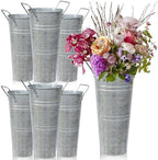9 Inch High Galvanized Bucket Vase w/Handle 6Pcs White Metal Vases