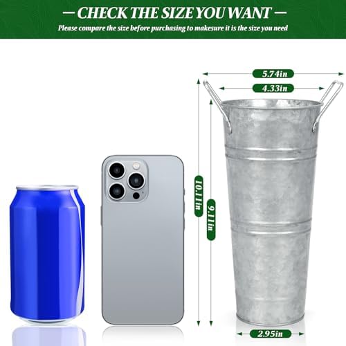 9 Inch High Galvanized Bucket Vase w/Handle 6Pcs White Metal Vases, alternate view 3