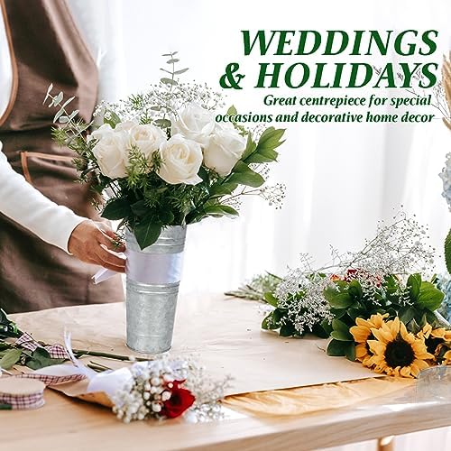 9 Inch High Galvanized Bucket Vase w/Handle 6Pcs White Metal Vases, alternate view 5
